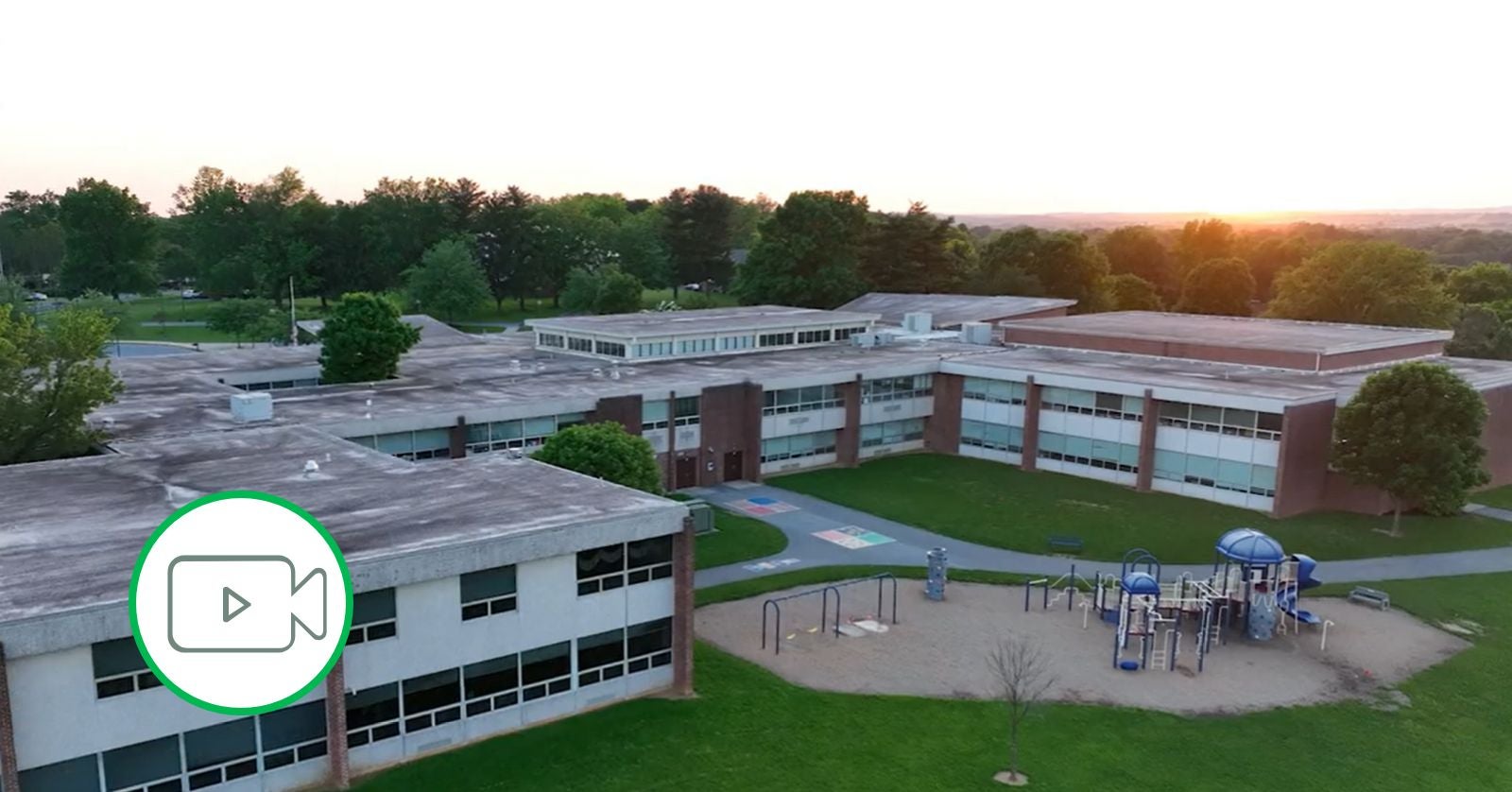 school at sunset