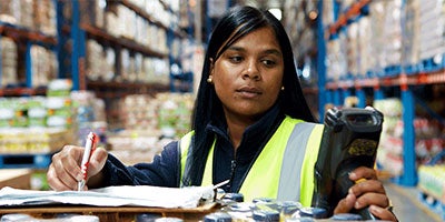 woman in warehouse