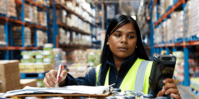 woman in warehouse