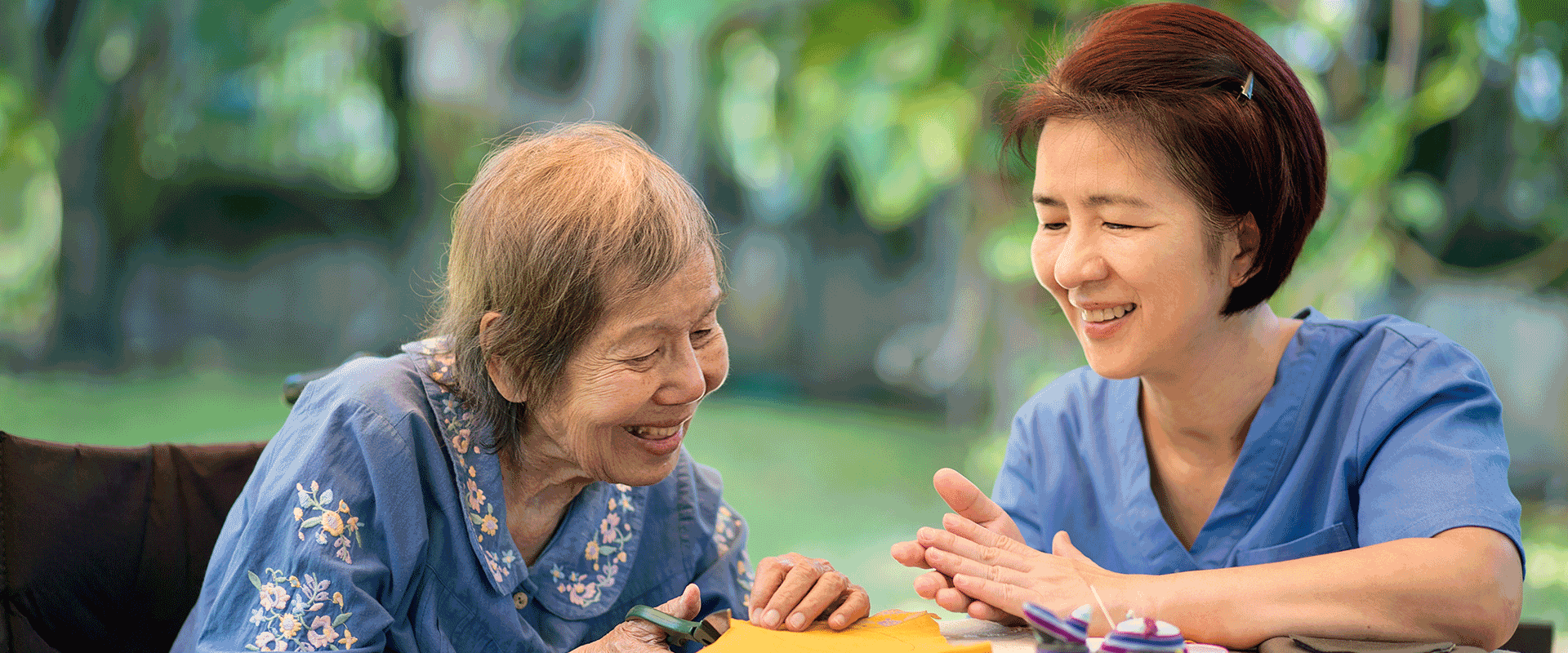 elderly woman and helper