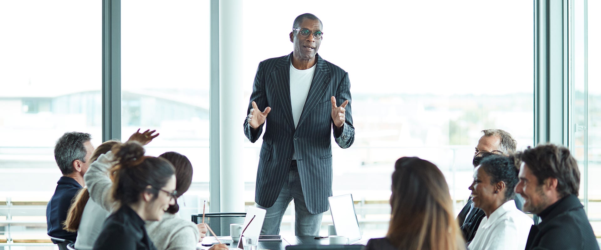 business meeting with one speaker