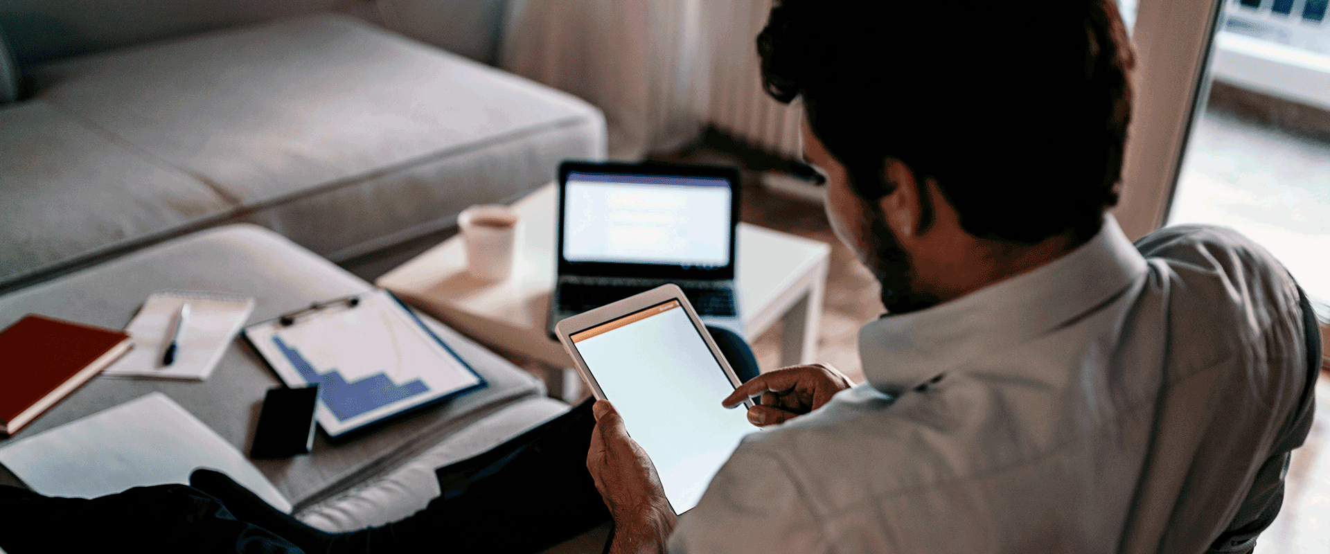 man using tablet