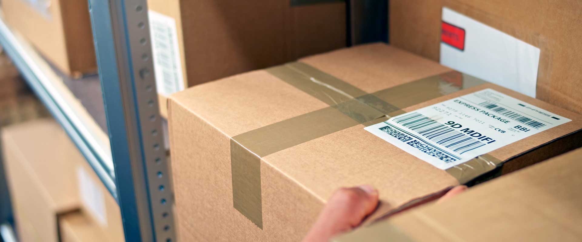 packages on shelf