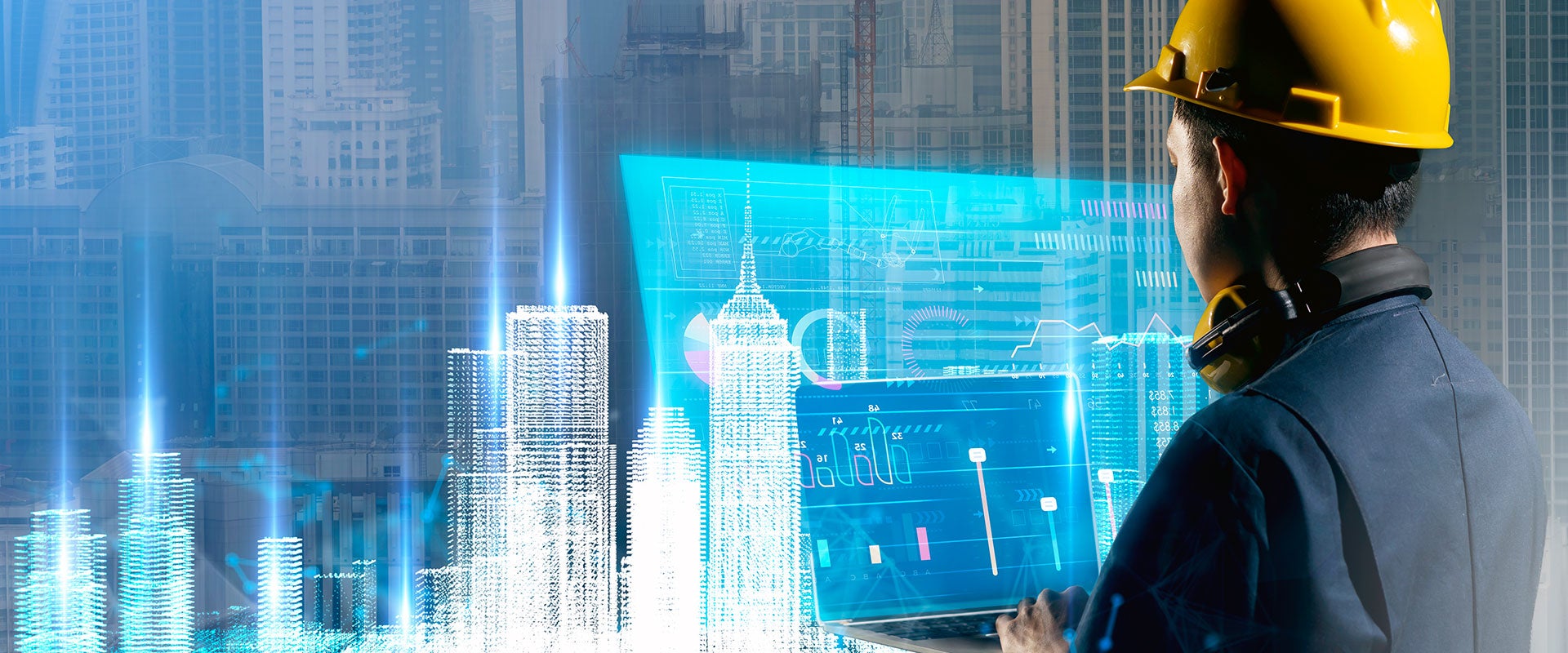 digital abstract with man in hard hat