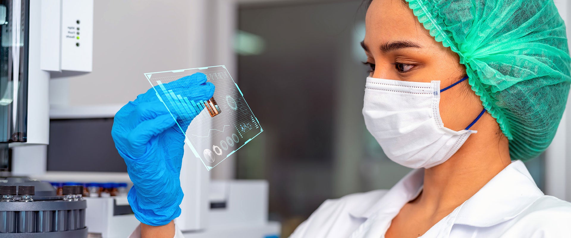 woman looking at science slide