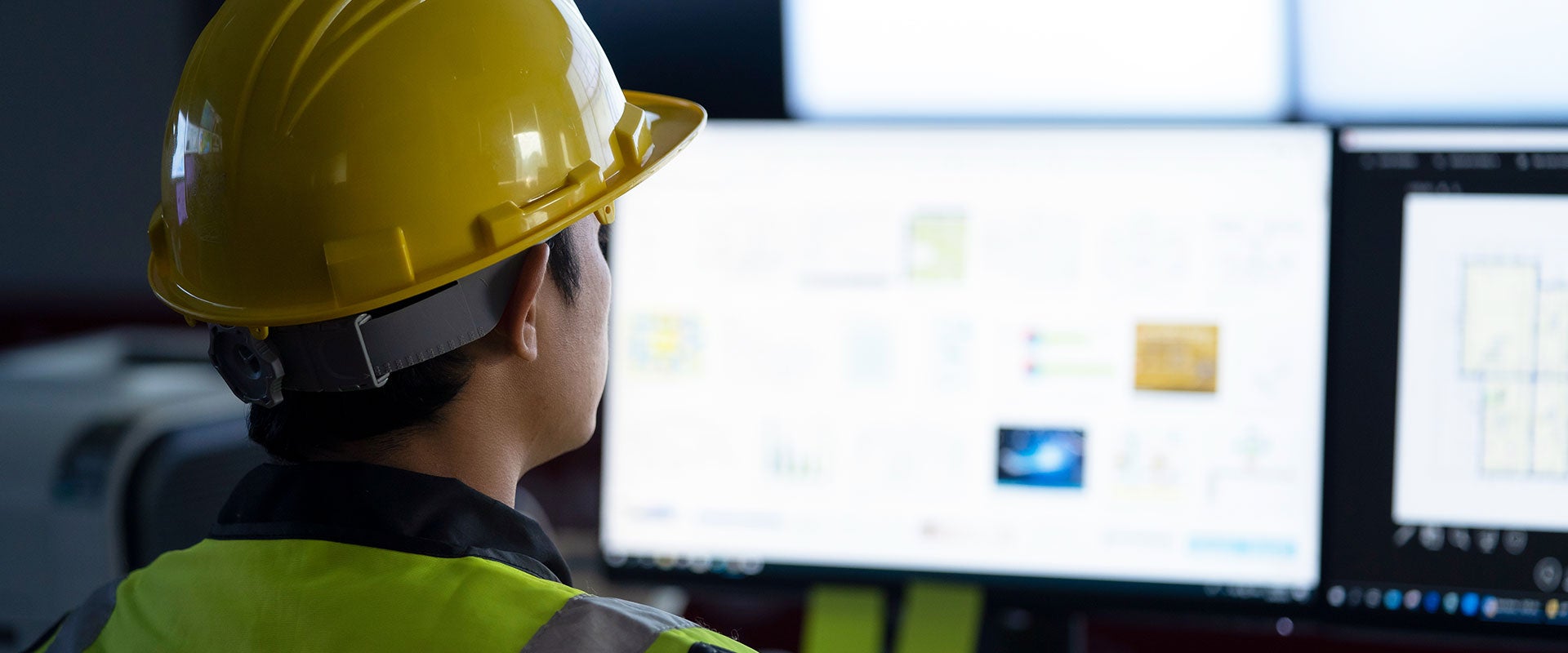 construction worker using computer