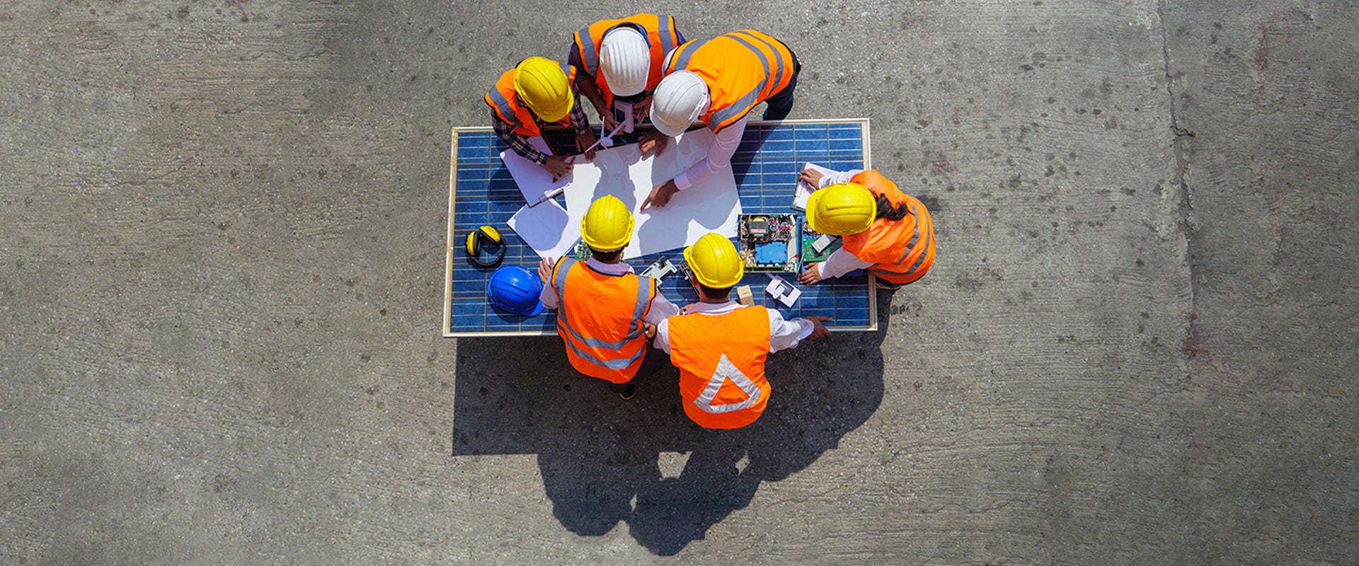 construction workers in circle