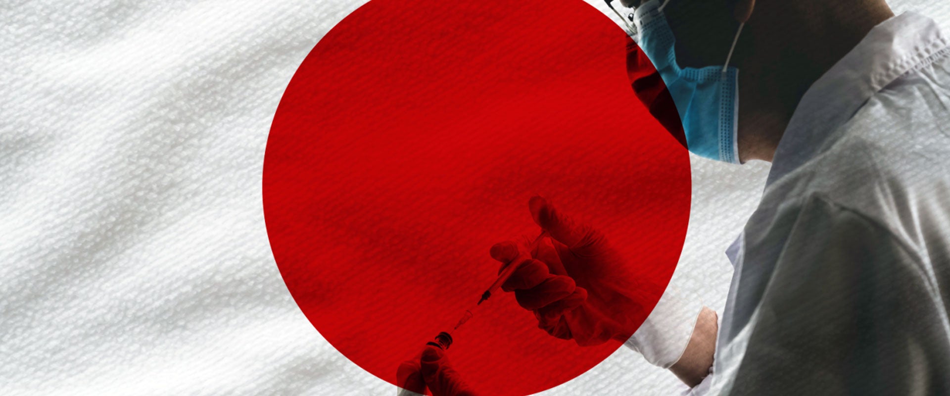 Japanese flag and researcher
