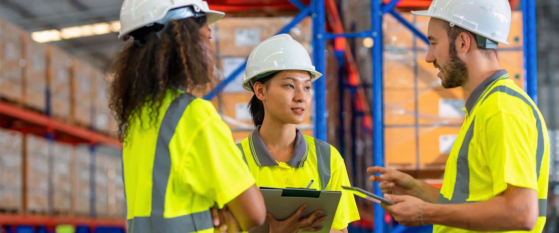 industrials workers chatting