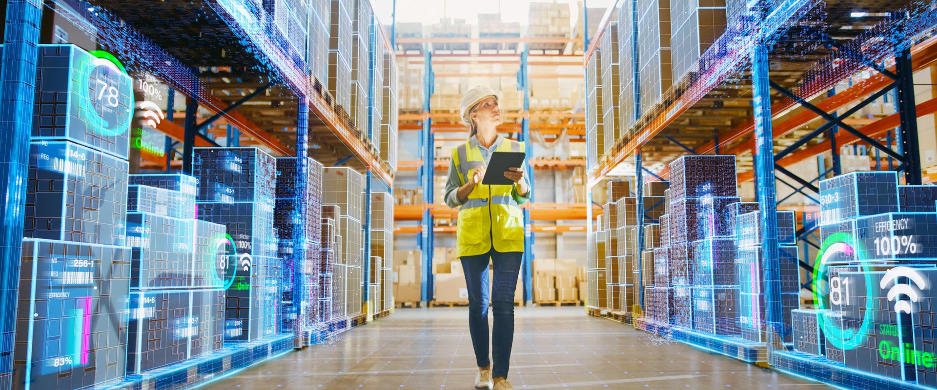 woman in digital warehouse