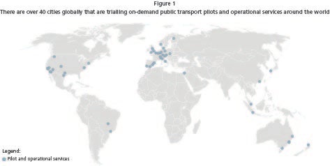 map of on demand public transport pilots and operational services
