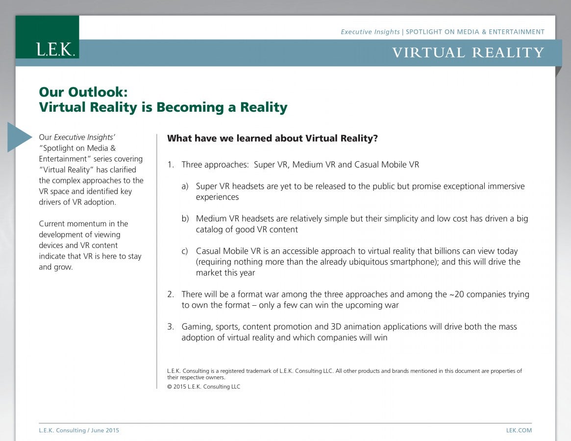 spotlight on media entertainment virtual reality l e k consulting lek email format