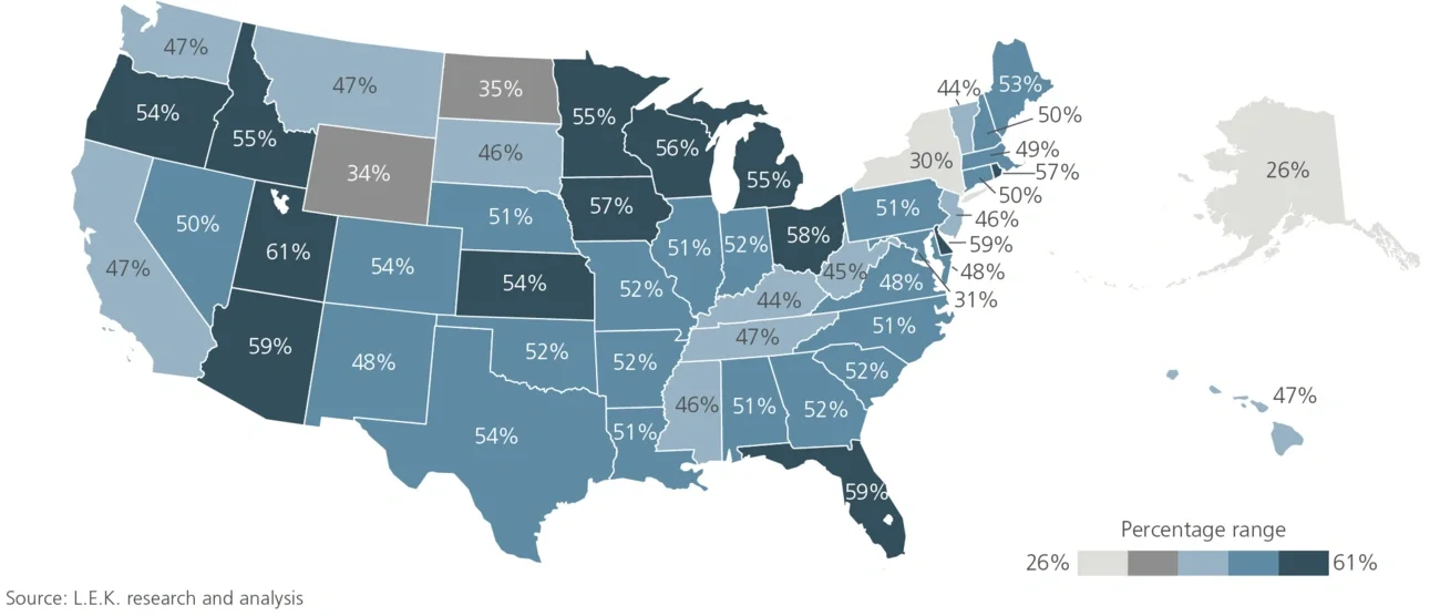 map of percentages of Medicare decedents care