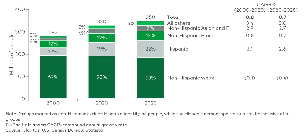 Population growth over time by race/ethnicity 