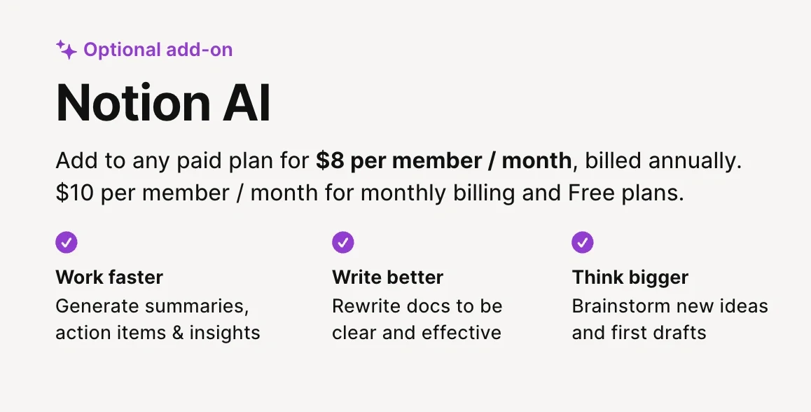 Notion AI’s add-on tool pricing (May 2023)