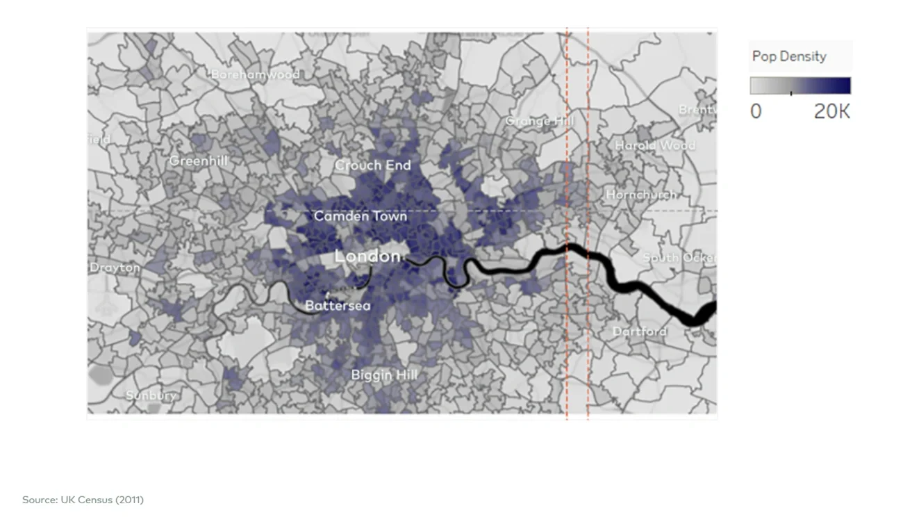 Map showing population density — London 