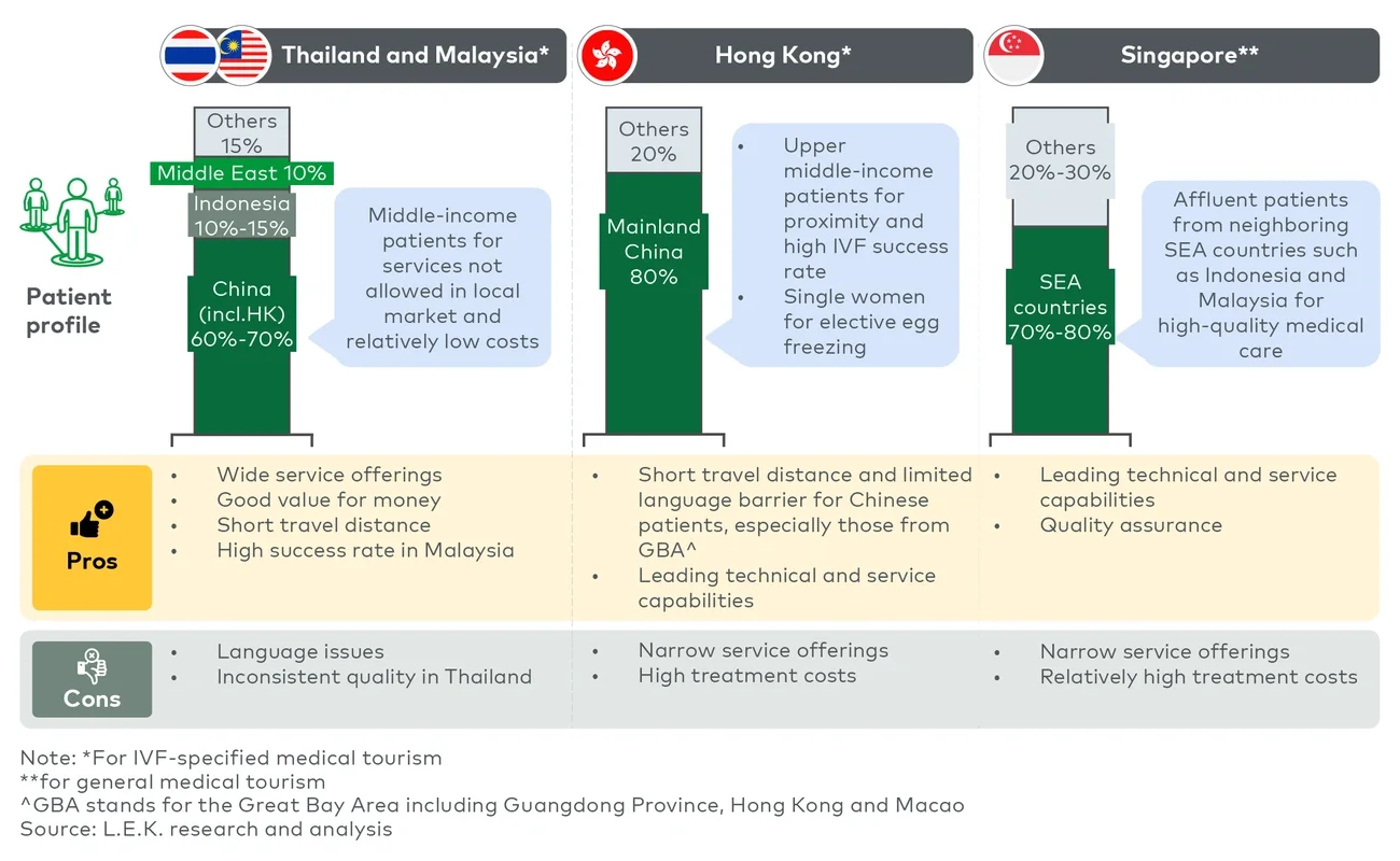 Patient profiles and offerings of key IVF medical tourism destinations