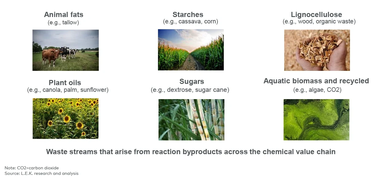Key feedstocks used for bio-based chemicals 