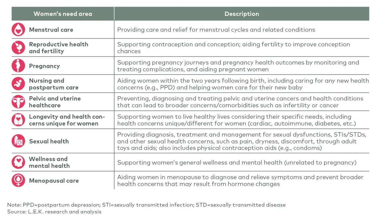 Overview of areas of women’s needs 