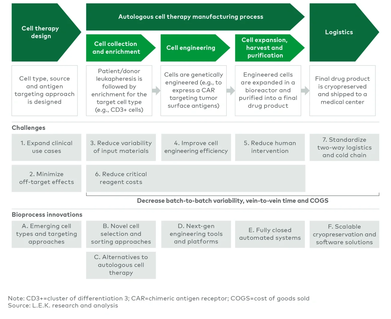 Overview of autologous cell therapy bioprocessing workflow, challenges and bioprocessing innovations