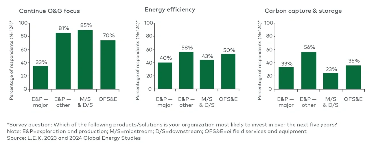 Organizations are prioritizing oil and gas, energy efficiency, and CCS investments