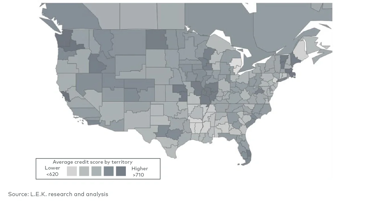 US average credit score by territory (2024) 
