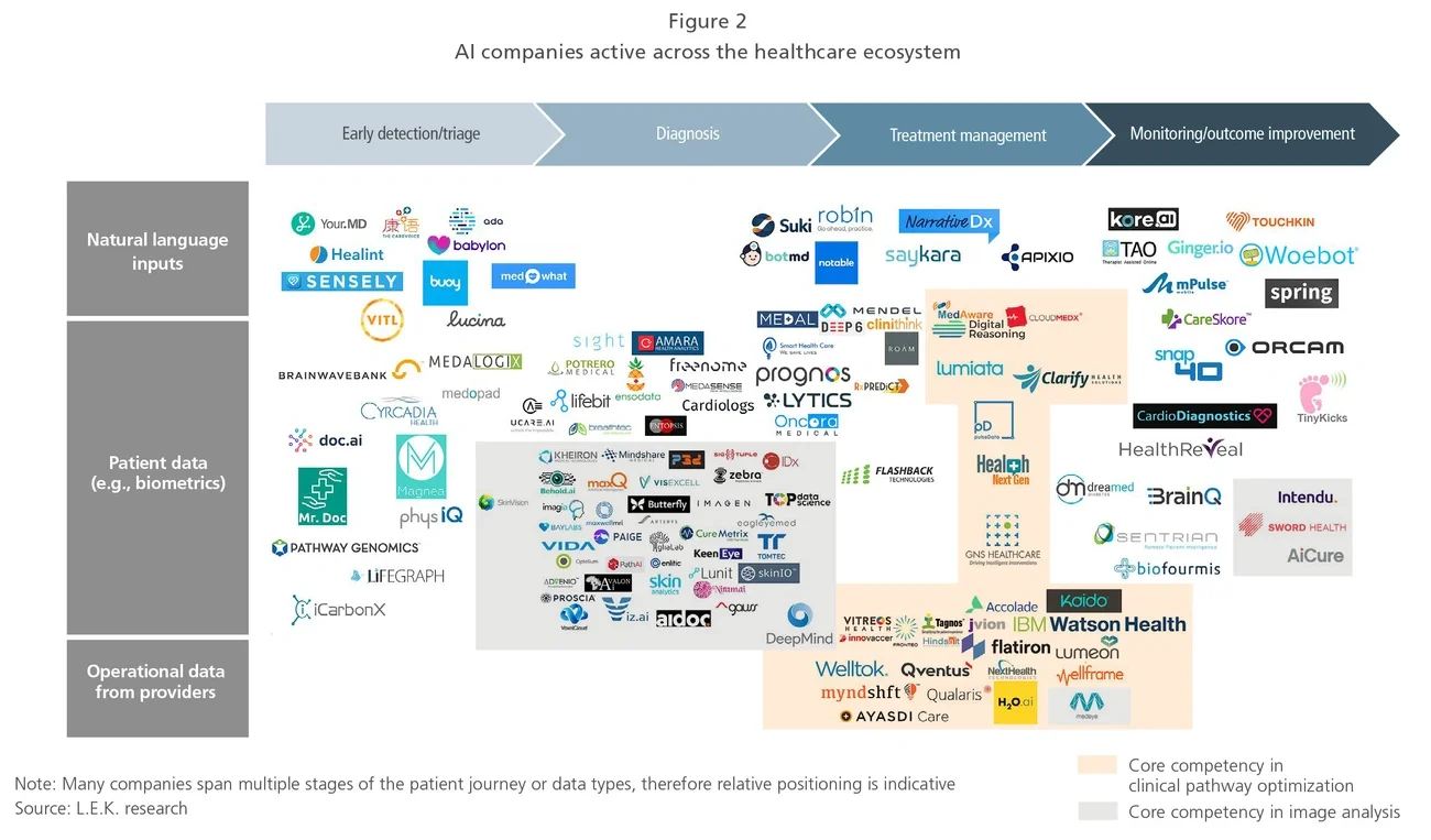 AI companies active across the healthcare ecosystem