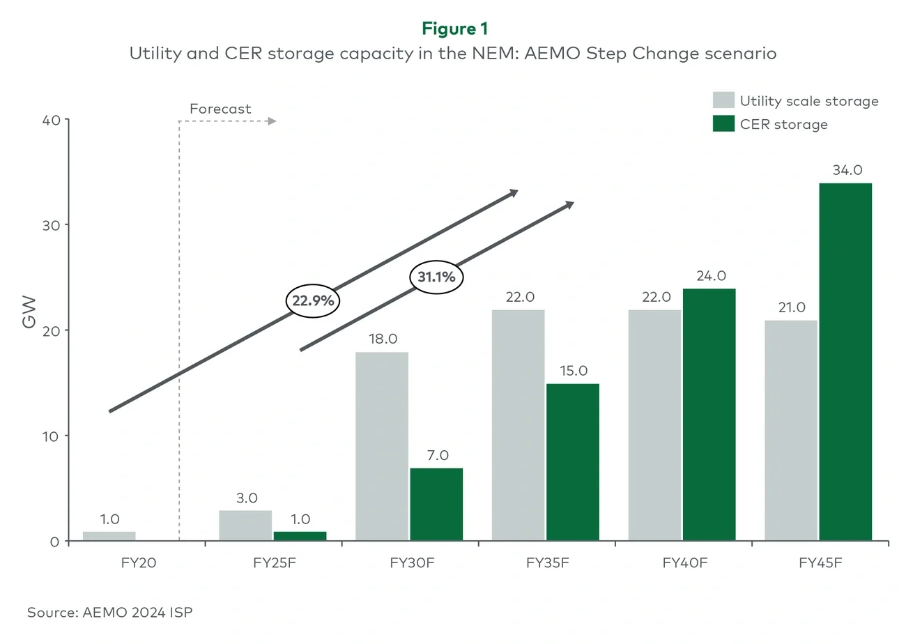Utility and CER storage capacity in the NEM