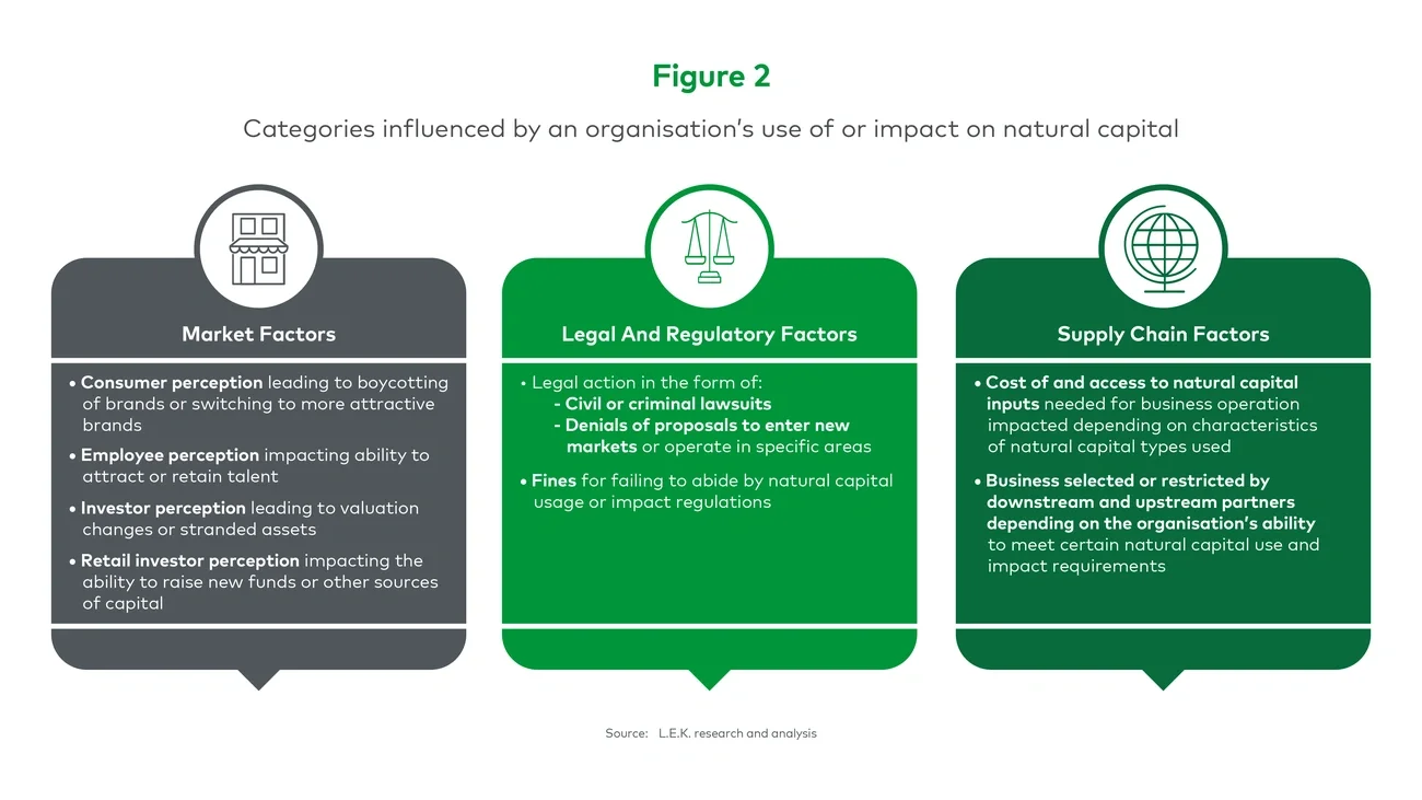 Categories influenced by an organisation’s use of or impact on natural capital 