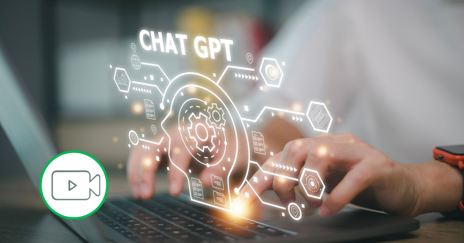 person typing on laptop with the words Chat GPT overlaid 