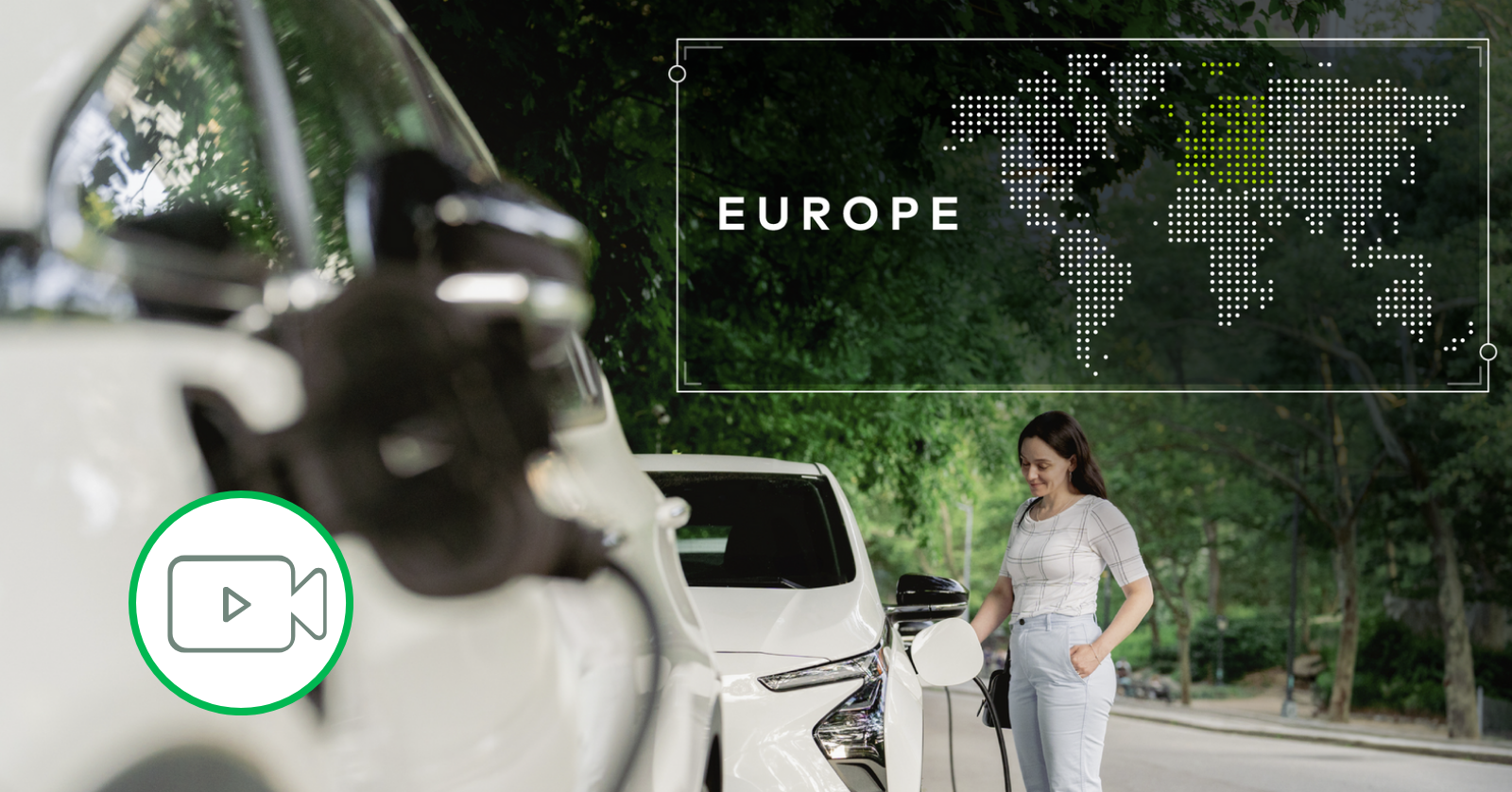 europe text over woman charging car